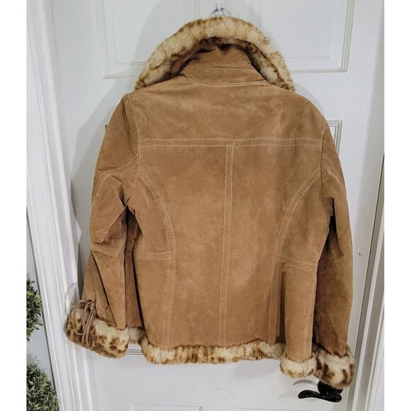 Vintage Guess Women's Genuine Leather Jacket Faux Fur Lined Long Sleeve Size L - Picture 5 of 14